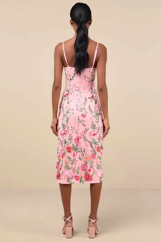 Blooming For Love Pink Floral Embroidered Midi Dress sold by Lulus product image thumbnail 2