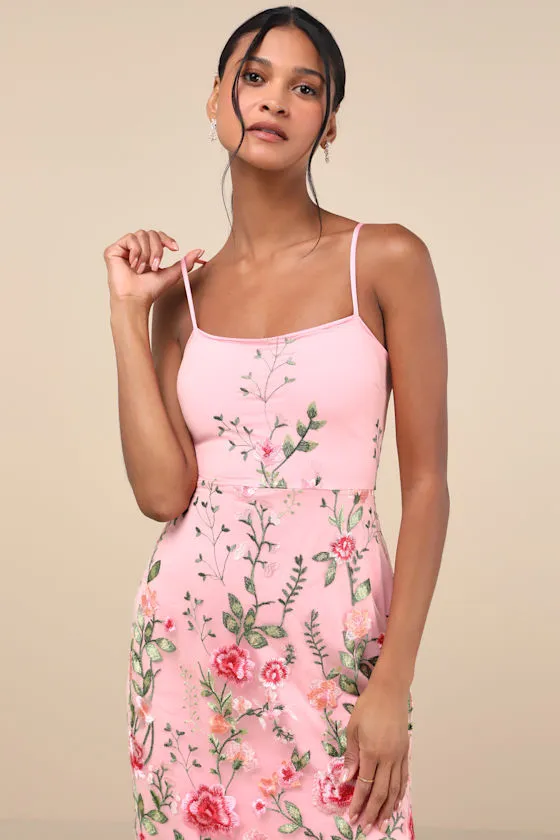 Blooming For Love Pink Floral Embroidered Midi Dress sold by Lulus product image thumbnail 3