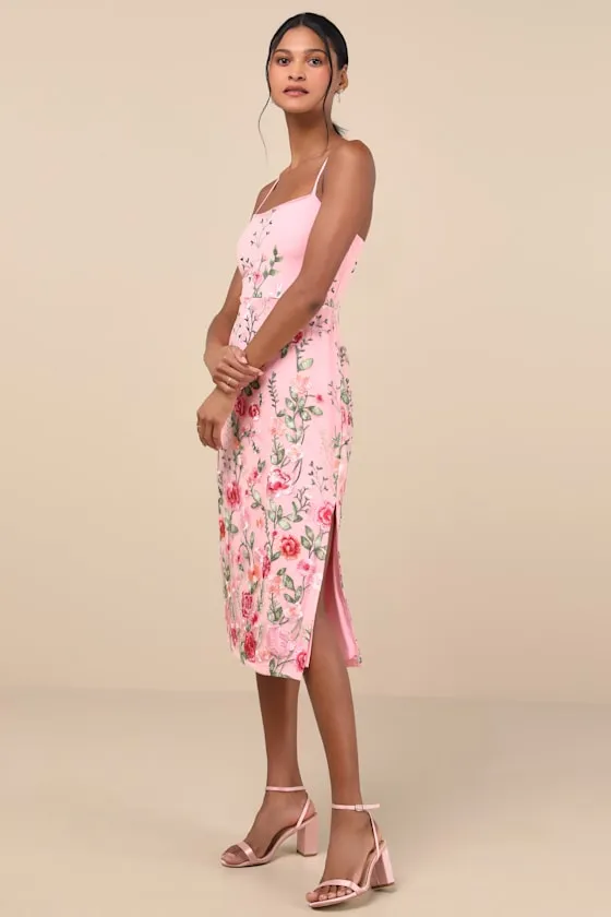 Blooming For Love Pink Floral Embroidered Midi Dress sold by Lulus product image thumbnail 4