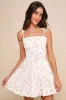 Meadow Vibes Cream Floral Tie-Strap Lace-Up Pleated Mini Dress sold by Lulus