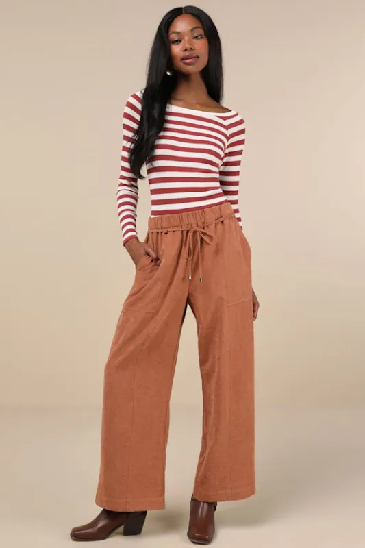 Autumn Staple Brown Suede High Rise Wide-Leg Pants sold by Lulus