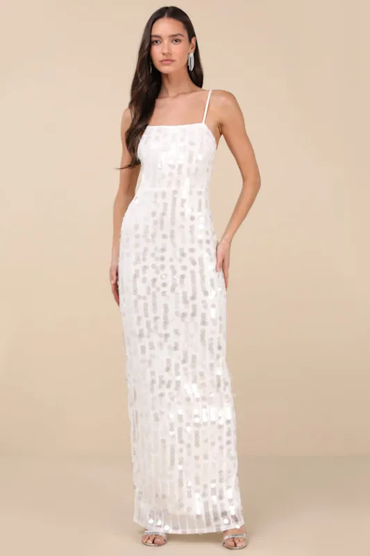 Magdala White Sequin Backless Maxi Dress sold by Lulus