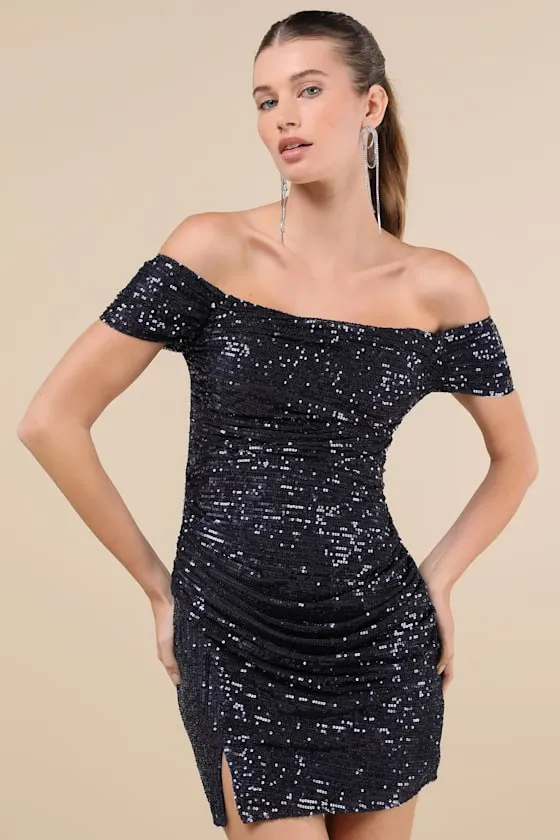 Glittering Attitude Navy Blue Sequin Off-the-Shoulder Mini Dress sold by Lulus product image thumbnail 2