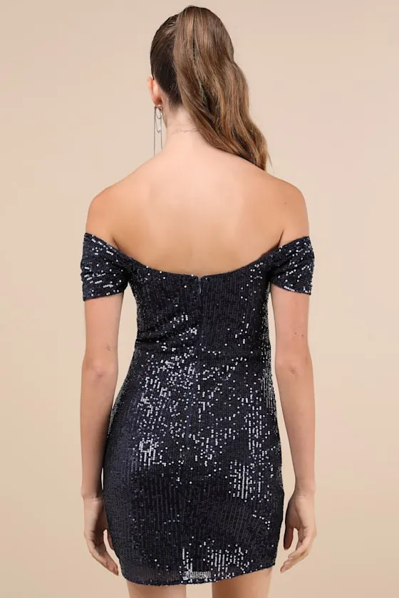 Glittering Attitude Navy Blue Sequin Off-the-Shoulder Mini Dress sold by Lulus product image thumbnail 3