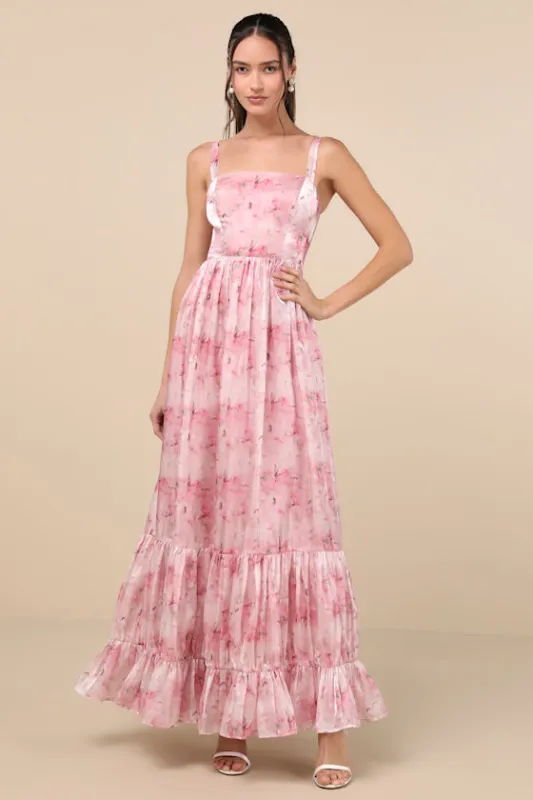 Karlaye Light Pink Floral Sleeveless Tiered Maxi Dress made by Lulus