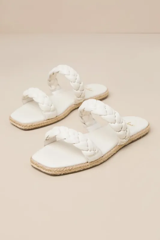 Kennmar Off White Leather Braided Espadrille Slide Sandals sold by Lulus