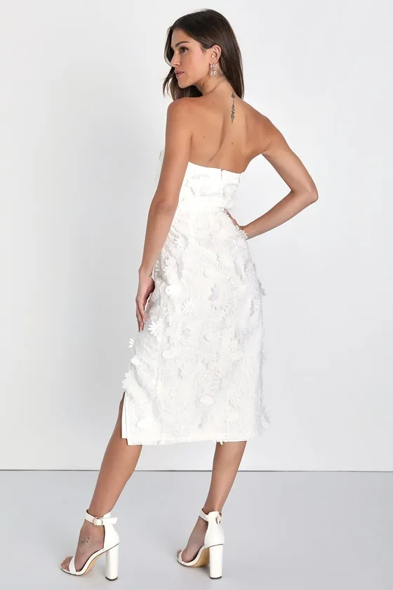 Elevated Sensation White 3D Floral Embroidered Midi Dress sold by Lulus product image thumbnail 3