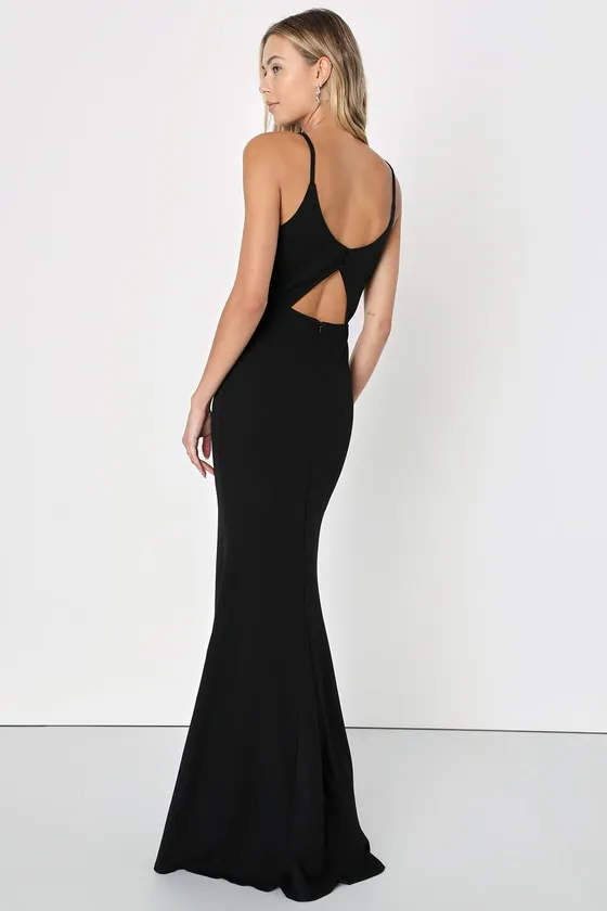 Moments Of Bliss Black Backless Mermaid Maxi Dress sold by Lulus
