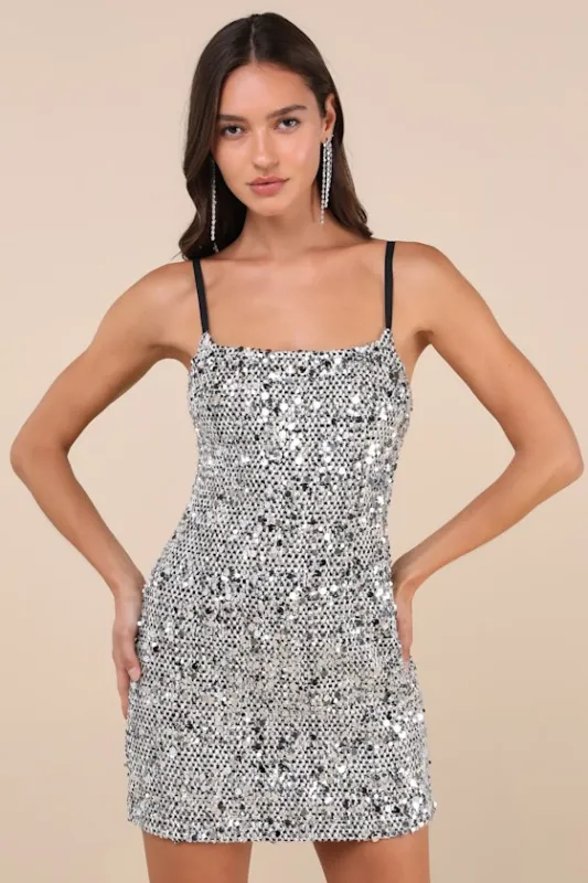 Stunning Spotlight Silver Multi Textured Sequin Mini Dress sold by Lulus
