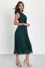 Special Charm Teal Pleated Swiss Dot One-Shoulder Midi Dress sold by Lulus