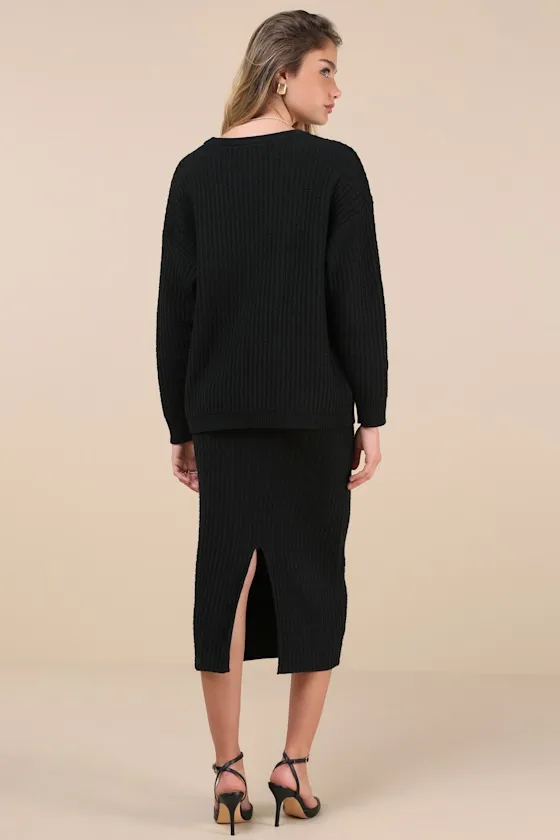 Toasty Sophistication Black Two-Piece Cardi Sweater Midi Dress sold by Lulus product image thumbnail 4