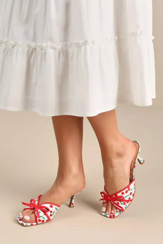 Jump Up White Cherry Kitten Heel Slide Sandals sold by Lulus