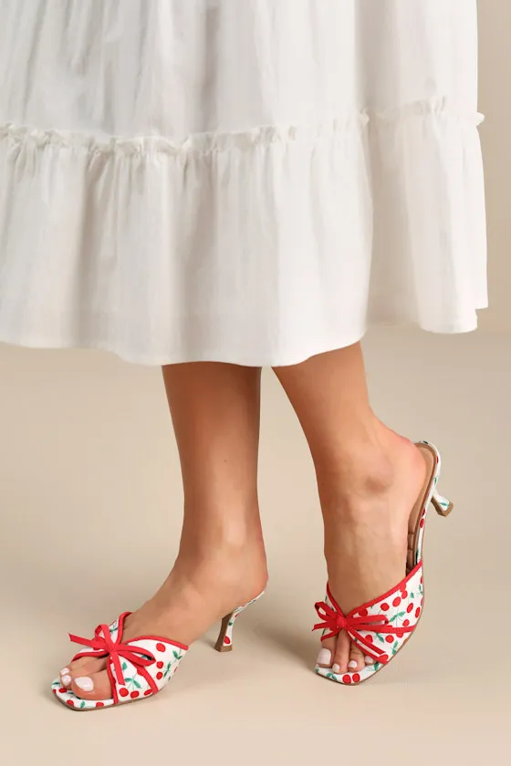 Jump Up White Cherry Kitten Heel Slide Sandals sold by Lulus