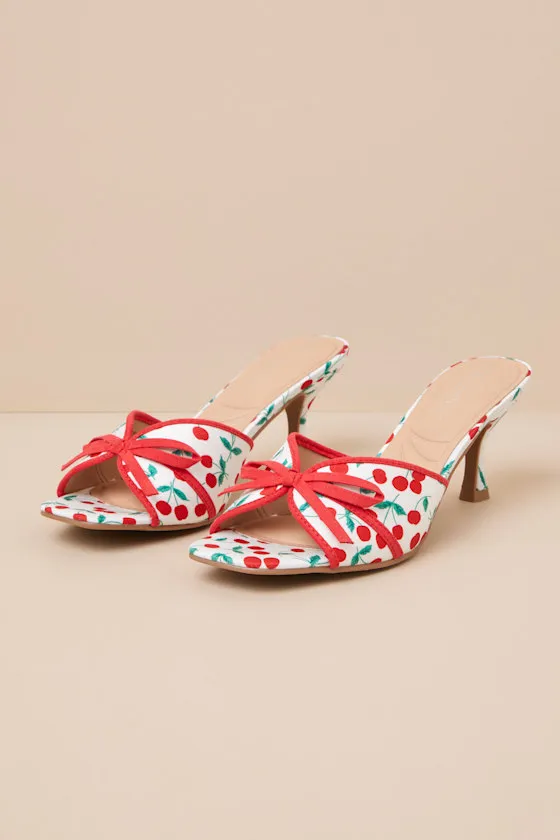 Jump Up White Cherry Kitten Heel Slide Sandals sold by Lulus product image thumbnail 3