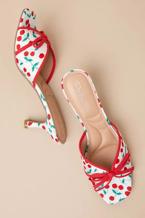 Jump Up White Cherry Kitten Heel Slide Sandals sold by Lulus product image thumbnail 4