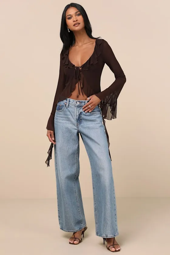 Whimsical Essence Dark Brown Ruffled Tie-Front Bell Sleeve Top sold by Lulus product image thumbnail 3