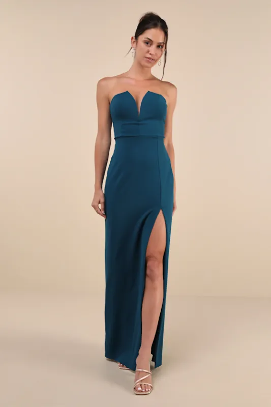 Dedicated to Glamour Teal Blue Strapless Maxi Dress sold by Lulus