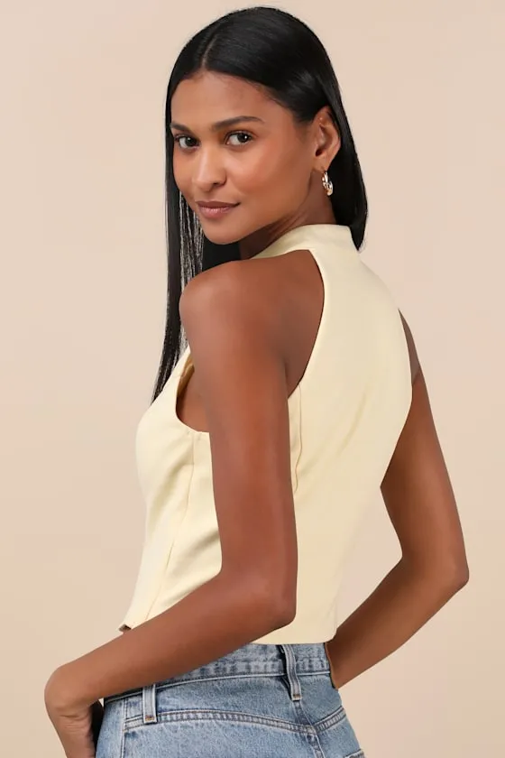 Chic Popularity Light Yellow Mock Neck Crop Top sold by Lulus product image thumbnail 2