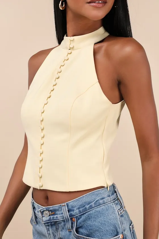 Chic Popularity Light Yellow Mock Neck Crop Top sold by Lulus product image thumbnail 4