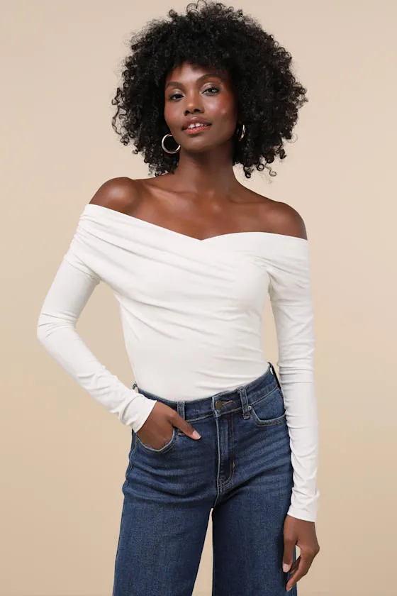 Designated Cutie Ivory Long Sleeve Surplice Top sold by Lulus