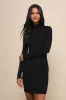 Dashing Black Ribbed Mock Neck Long Sleeve Bodycon Mini Dress sold by Lulus