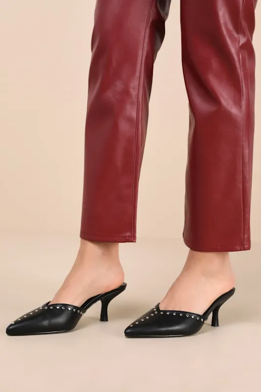 Drayton Black Studded Pointed-Toe Mule Pumps sold by Lulus