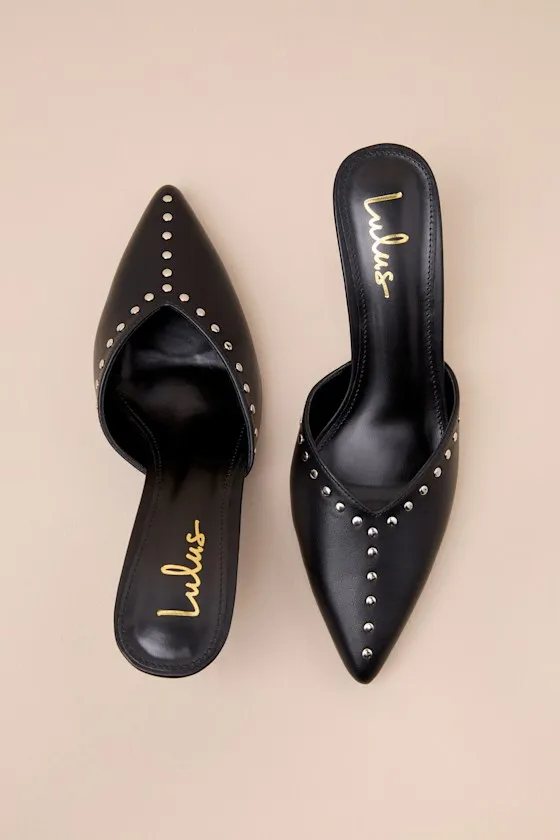 Drayton Black Studded Pointed-Toe Mule Pumps sold by Lulus product image thumbnail 3
