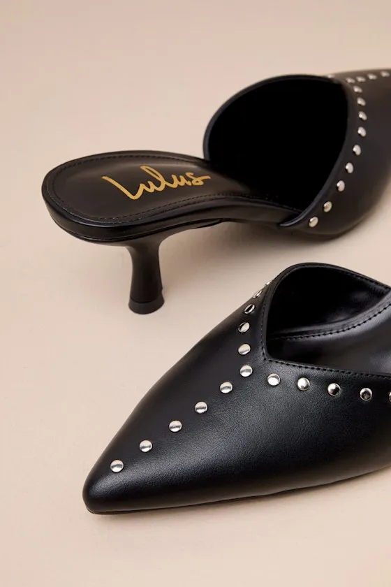Drayton Black Studded Pointed-Toe Mule Pumps sold by Lulus product image thumbnail 4