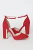 Laura Red Suede Ankle Strap Heels sold by Lulus