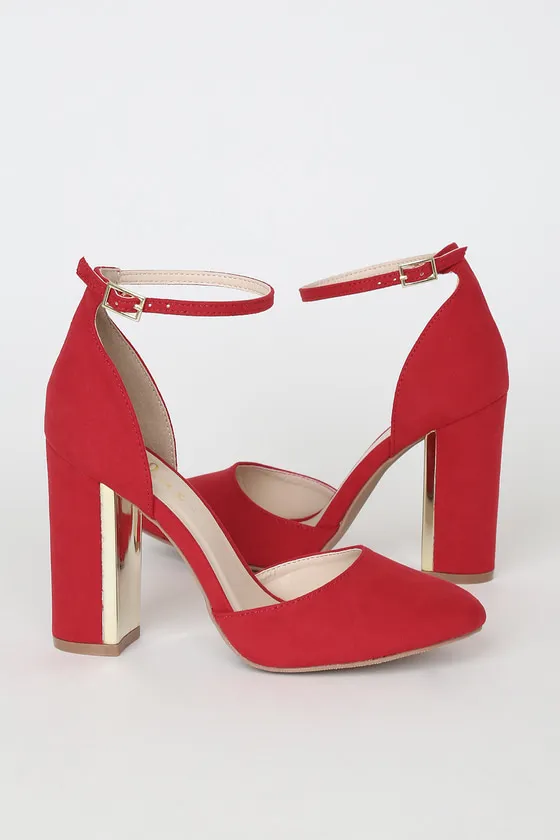Laura Red Suede Ankle Strap Heels sold by Lulus product image thumbnail 4
