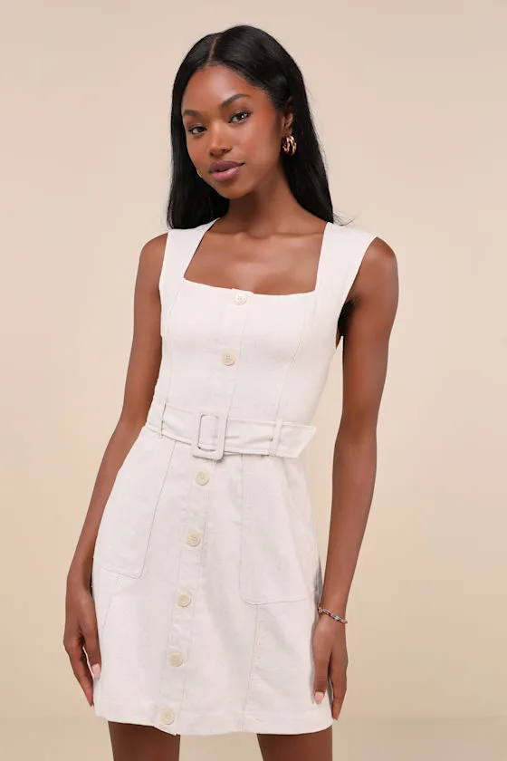 Modern Composure Beige Linen Belted Mini Dress With Pockets sold by Lulus