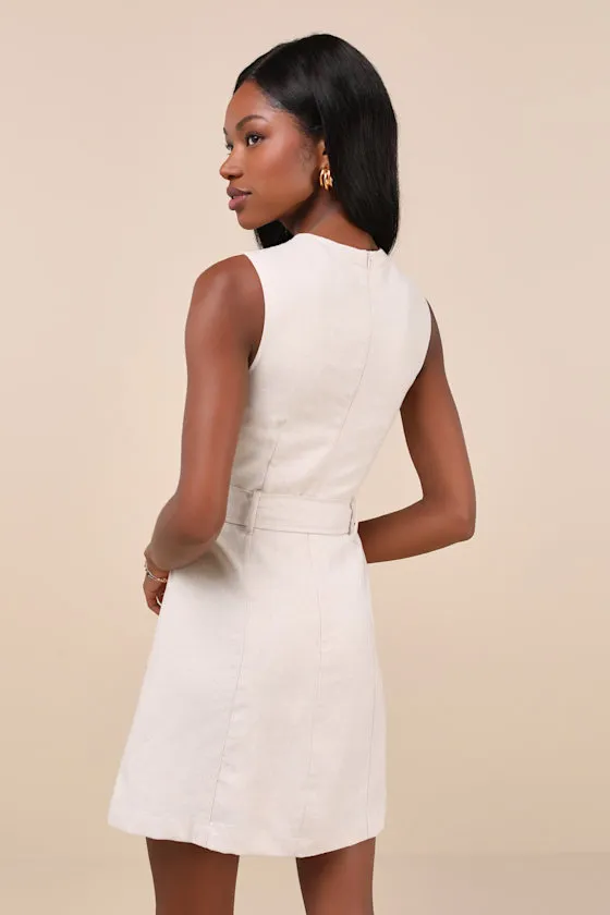 Modern Composure Beige Linen Belted Mini Dress With Pockets sold by Lulus product image thumbnail 2
