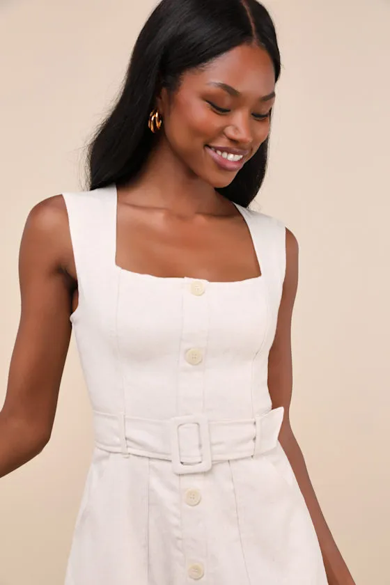 Modern Composure Beige Linen Belted Mini Dress With Pockets sold by Lulus product image thumbnail 4