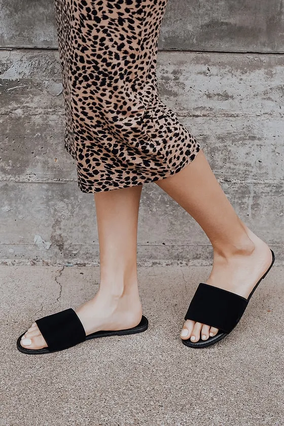 Addison Black Nubuck Slide Sandals sold by Lulus product image thumbnail 2