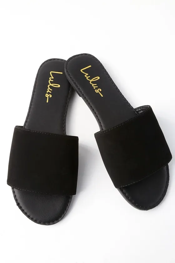 Addison Black Nubuck Slide Sandals sold by Lulus product image thumbnail 3