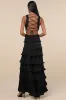 Beauty Icon Black Satin Pleated Tiered Lace-Up Maxi Dress sold by Lulus