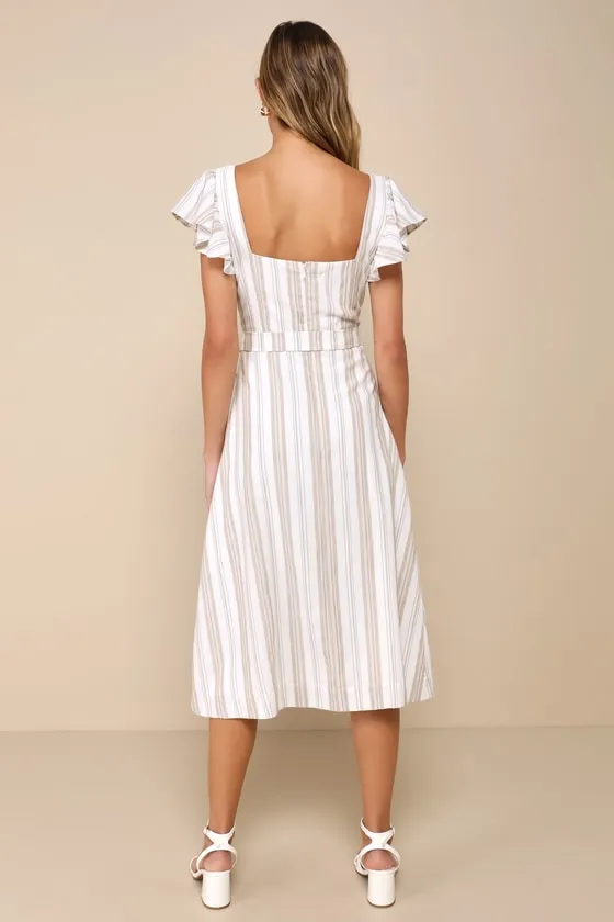 Mediterranean Moves White Striped Flutter Sleeve Midi Dress sold by Lulus product image thumbnail 2