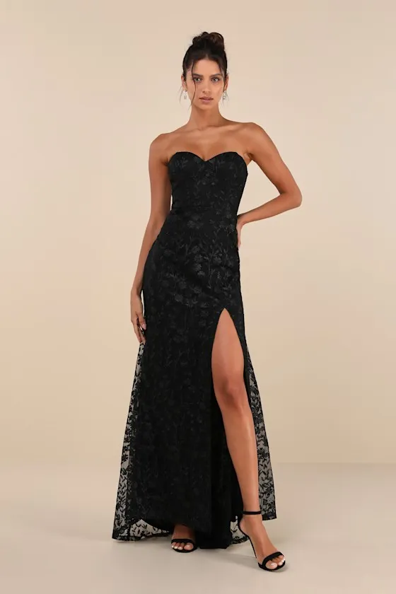 Romantic Beauty Black Floral Embroidered Strapless Maxi Dress sold by Lulus