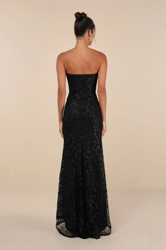 Romantic Beauty Black Floral Embroidered Strapless Maxi Dress sold by Lulus product image thumbnail 3