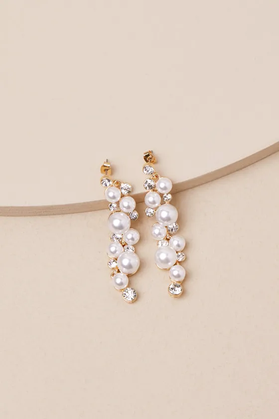 Eloquent Status Gold Pearl and Rhinestone Drop Earrings sold by Lulus product image thumbnail 2
