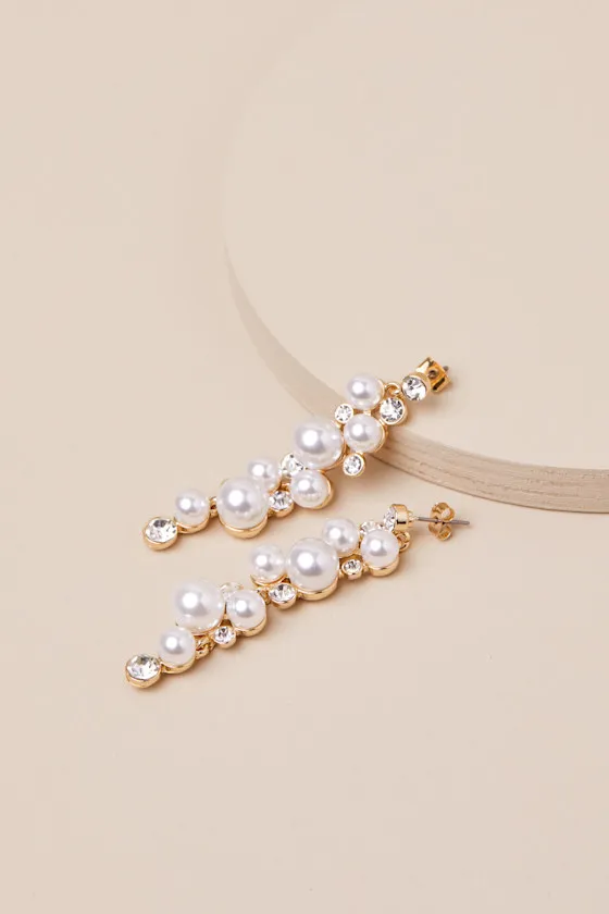 Eloquent Status Gold Pearl and Rhinestone Drop Earrings sold by Lulus product image thumbnail 3