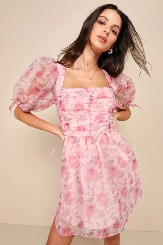 Perfect Sentiments Pink Floral Organza Mini Dress With Pockets sold by Lulus
