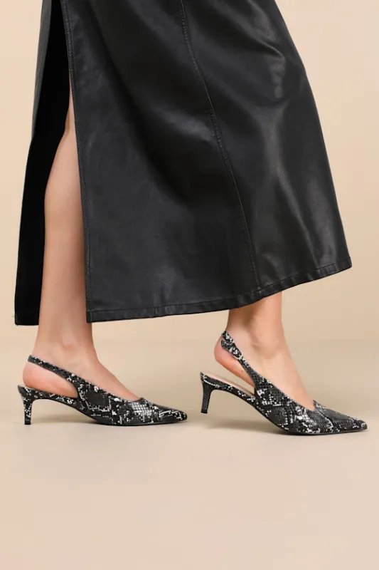 Fosette Black Snake Pointed-Toe Slingback Pumps sold by Lulus
