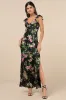 Captivating Grace Black Floral Satin Ruffled Maxi Dress sold by Lulus