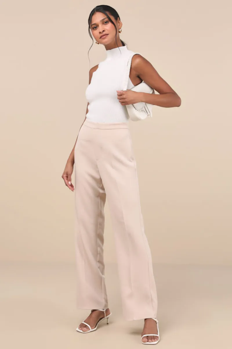 Chic Muse Beige High-Rise Straight Leg Trouser Pants sold by Lulus