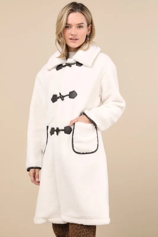Berber Cream Shearling Collared Toggle Coat sold by Lulus