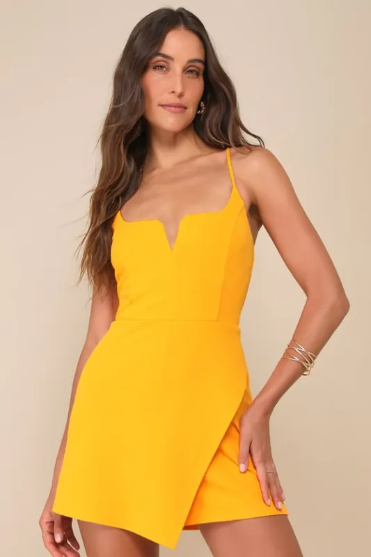Cheers to Chic Light Orange Notched Sleeveless Skort Romper sold by Lulus