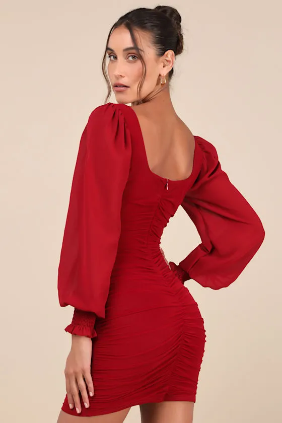 Perfect Sensation Red Mesh Ruched Puff Sleeve Mini Dress sold by Lulus product image thumbnail 3