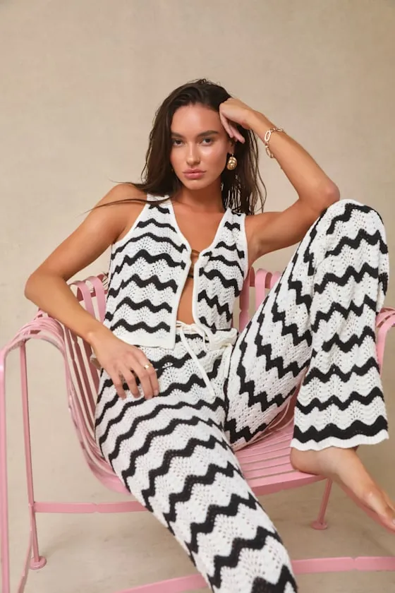 Anna Ivory and Navy Striped Crochet Swim Cover-Up Pants sold by Lulus