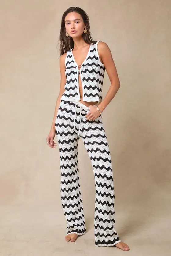 Anna Ivory and Navy Striped Crochet Swim Cover-Up Pants sold by Lulus product image thumbnail 2